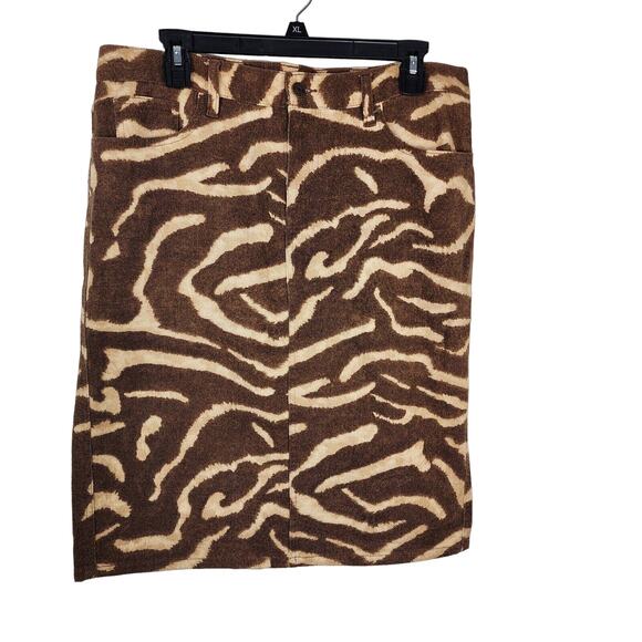 Ralph Lauren Jean Pencil Skirt Size 10 Animal Print Brown Cream Denim Pockets - Picture 1 of 8